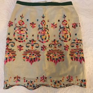 Linen Anthropologie Skirt with Embroidery